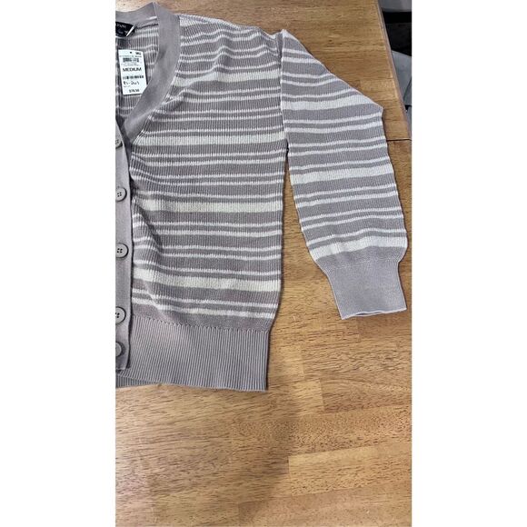 ALFANI COASTAL MODE TAN STRIPE CARDIGAN SWEATER WOMENS SZ M P1-261 - Picture 4 of 11